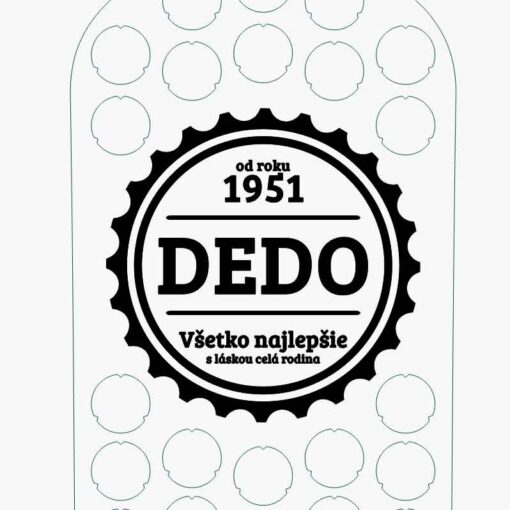 Drevená tabuľa v tvare pivnej fľaše na odkladanie pivných zátok